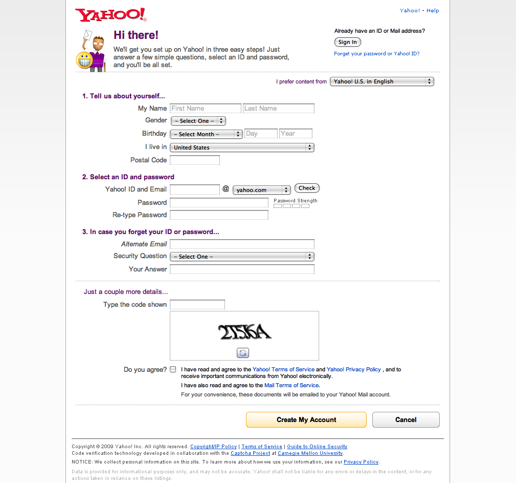 Yahoo! Registration